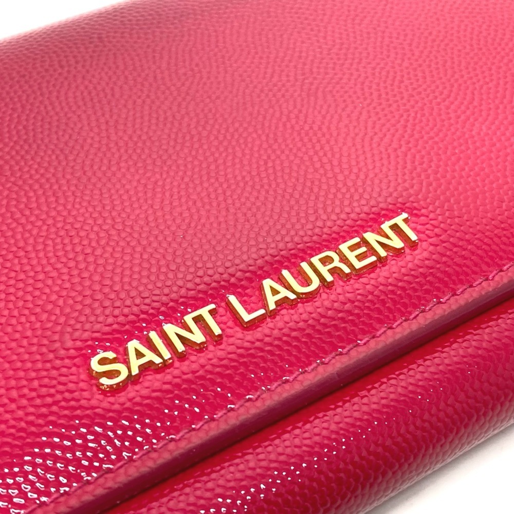 Saint Laurent Paris 340839 logo Bifold fashion accessory Long Wallet Fusha pink - Picture 3 of 9